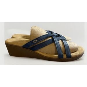 GH Bass‎ Sunjuns Sandals Womens 8.5 M Blue Leather Sheila Strappy Wedge Boho